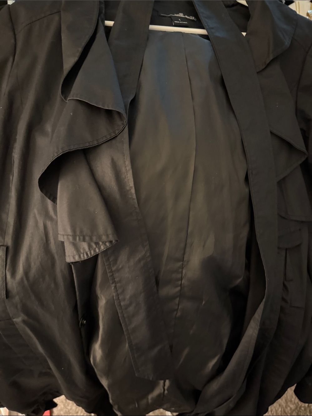 Black Ruffled Trench Jacket - Unbranded